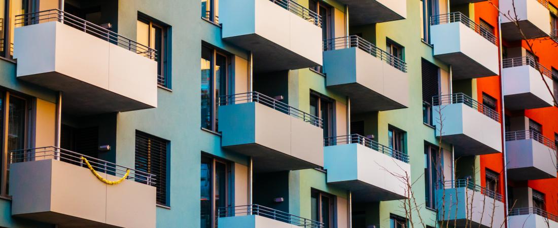 Balconies on a colourful building