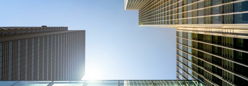 Ground view of tower blocks