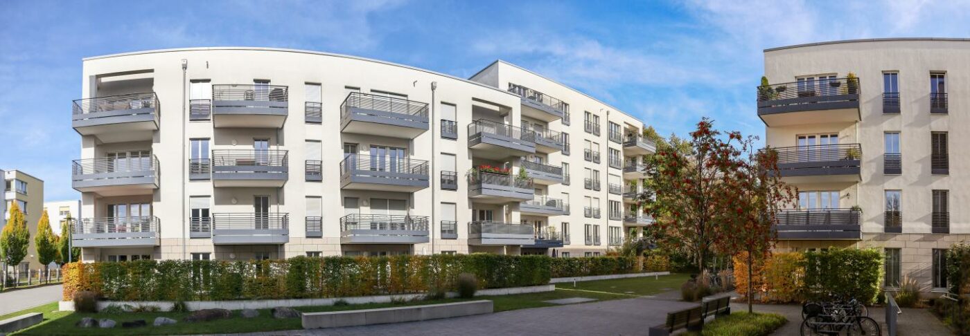 Apartment buildings with balconies