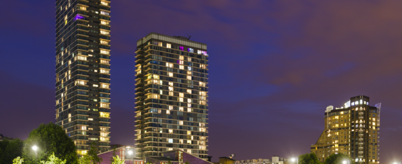 High rise buildings at night