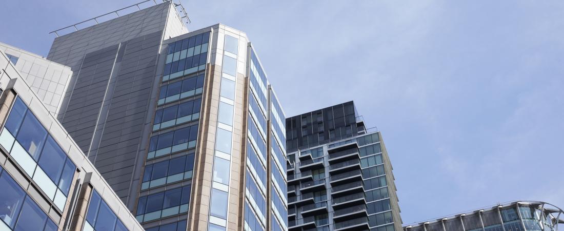 Low angle view of modern glass buildings