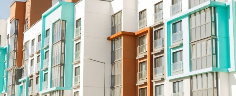 Modern residential building with Juliette balconies