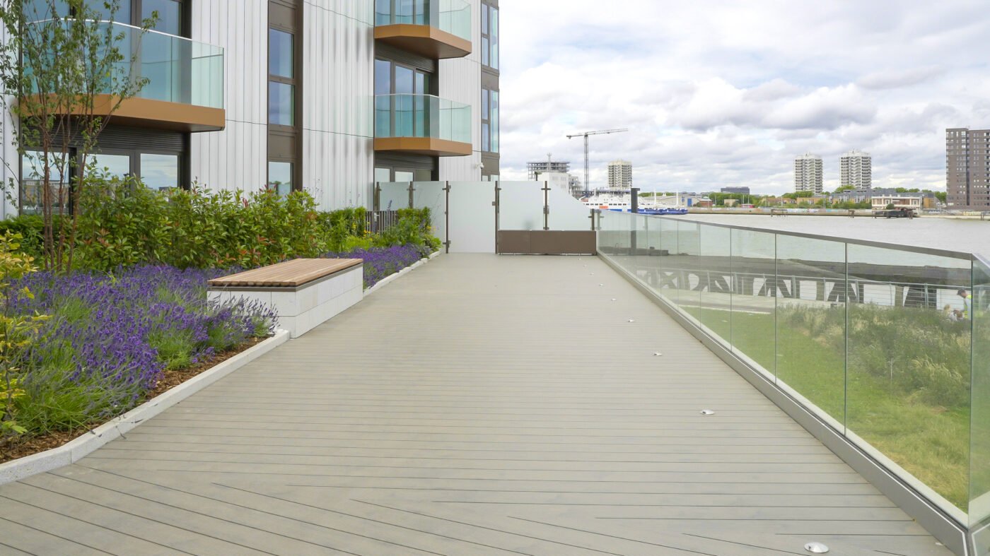 Vista Aluminium Decking Board Installed at Royal Arsenal Riverside - Decking by MyDek